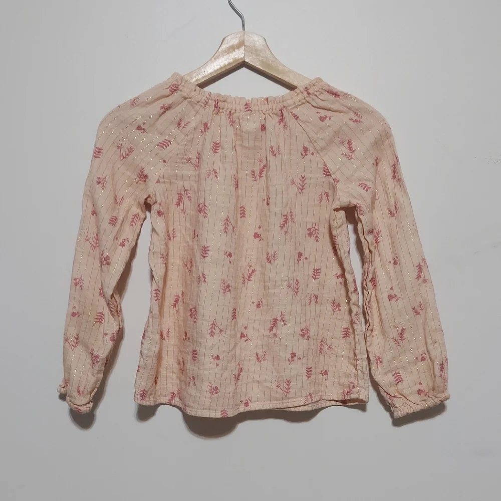 Cat & Jack Girls Blush Pink Peasant Top – Floral Gold Shimmer – Size 7-8